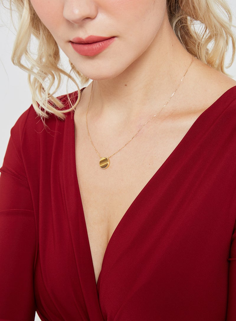 Capri Gold - 18 Karat Gold Tiger Eye Single Stone Necklace - Image 1