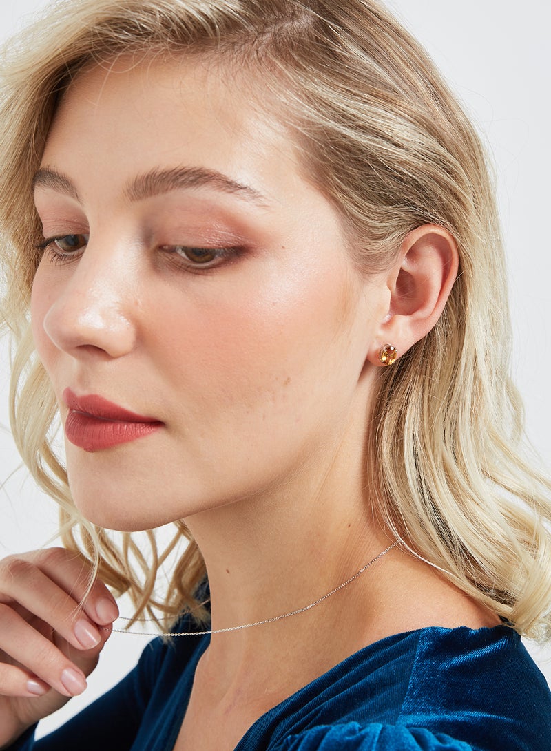 Capri Gold - 18 Karat Gold Citrine Oval Earrings - Image 1
