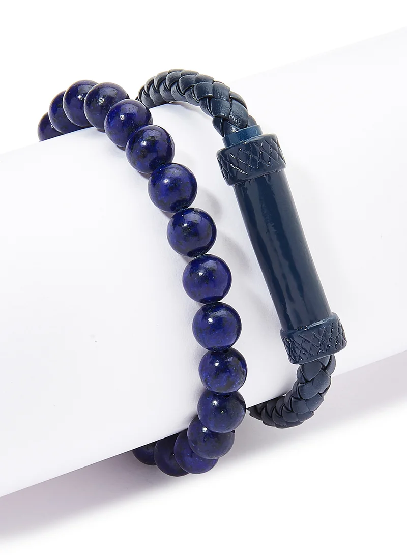 English Laundry Set of 2 Leather and Beads Bracelet