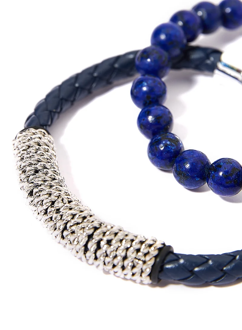 English Laundry Set of 2 Leather and Beads Bracelet