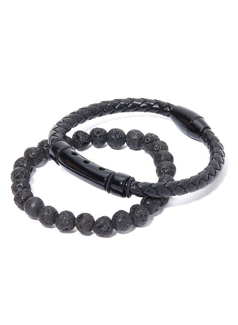 Set of 2 Leather and Beads Bracelet