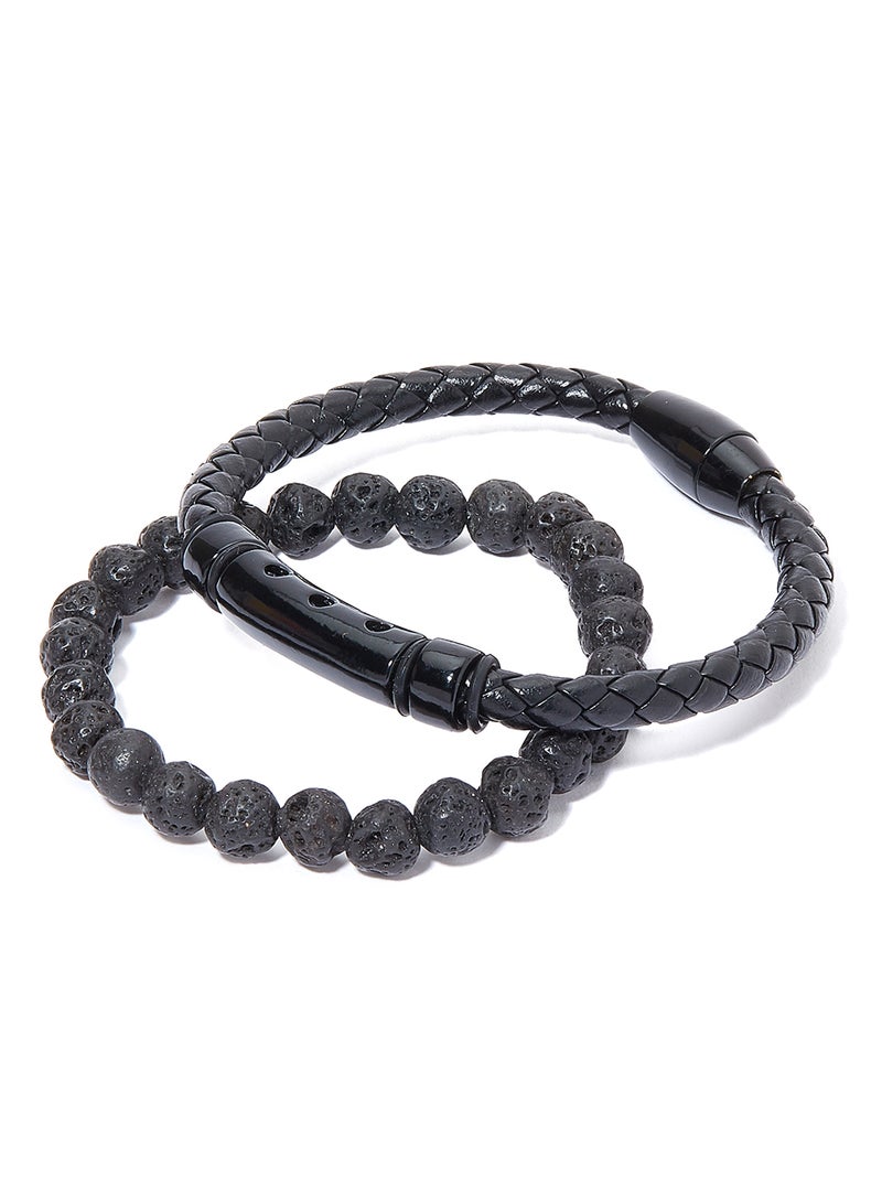 Set of 2 Leather and Beads Bracelet