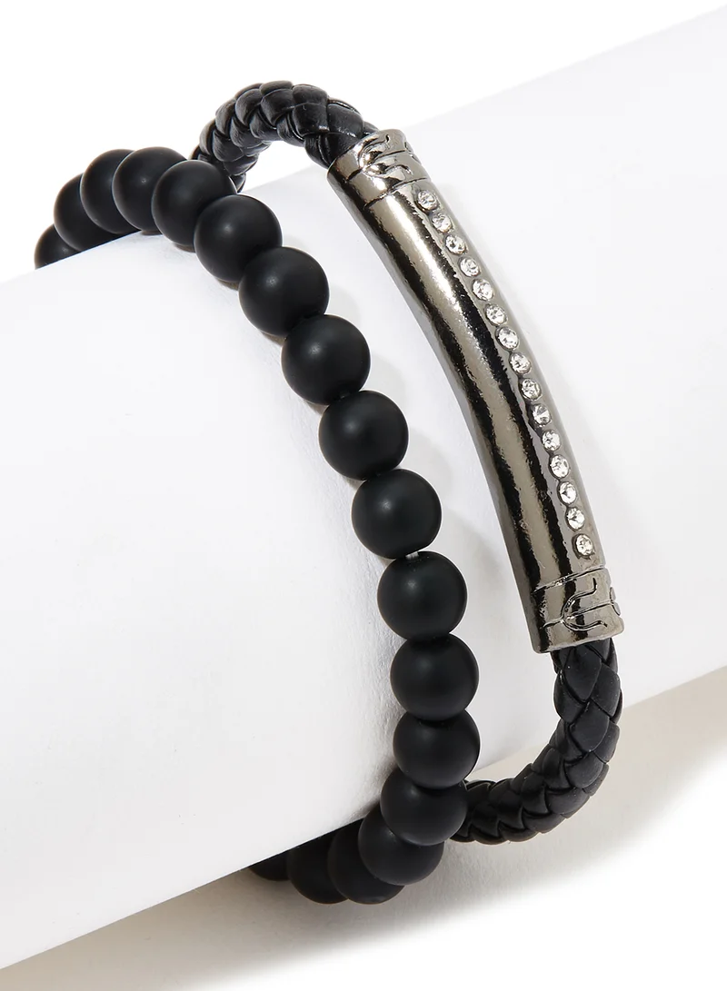 English Laundry Set of 2 Leather and Beads Bracelet