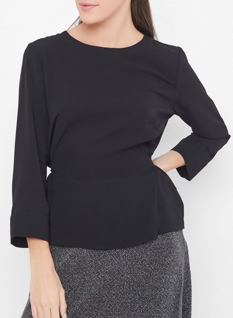 Jacqueline de Yong Keyhole Back Tie Waist Top Black  - Image 1