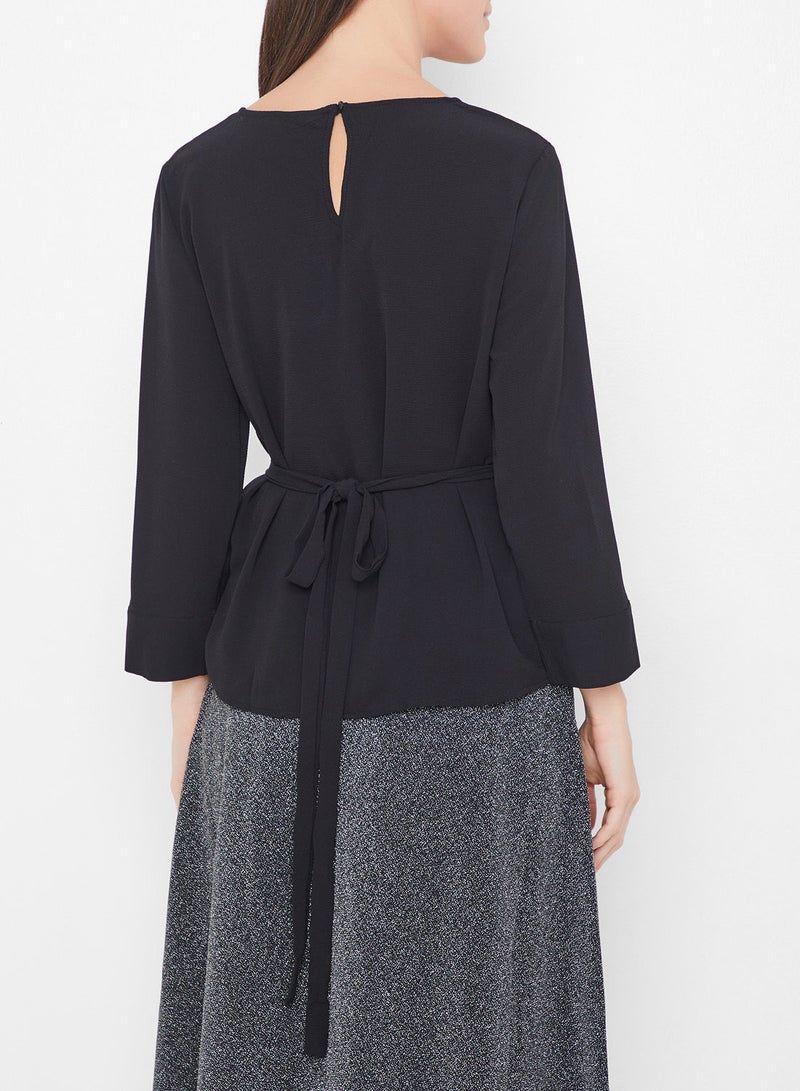 Jacqueline de Yong Keyhole Back Tie Waist Top Black  - Image 4
