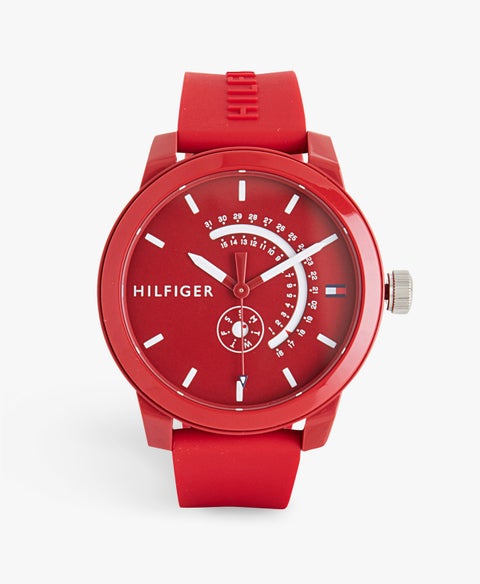 Men's Red Denim Analog Watch