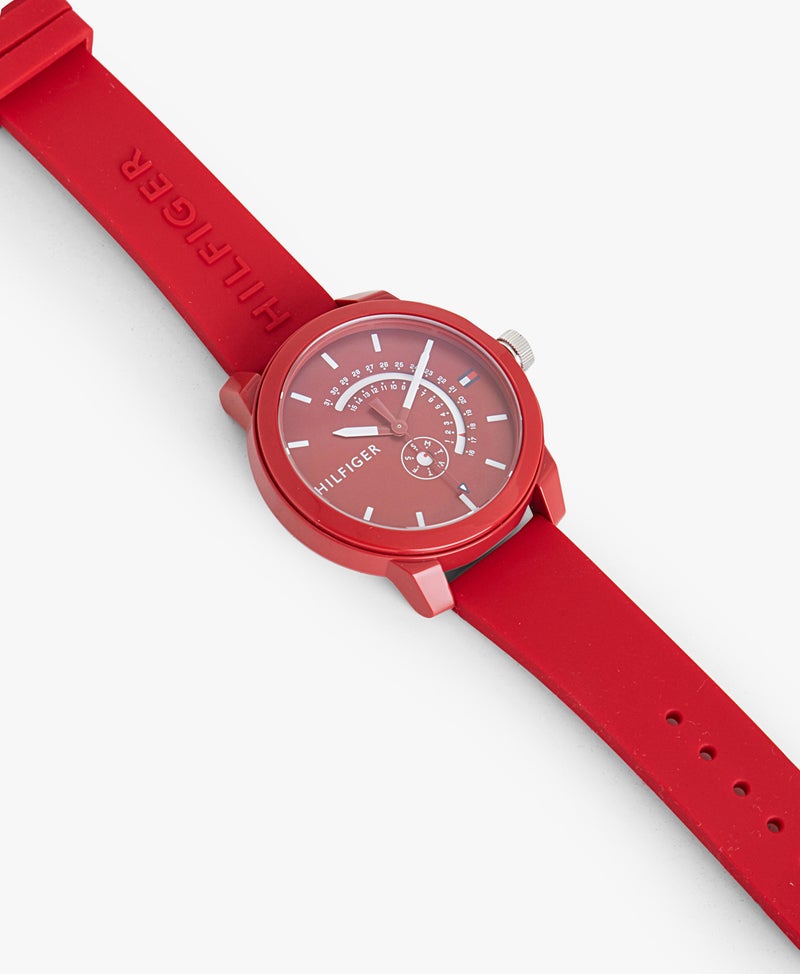Men's Red Denim Analog Watch