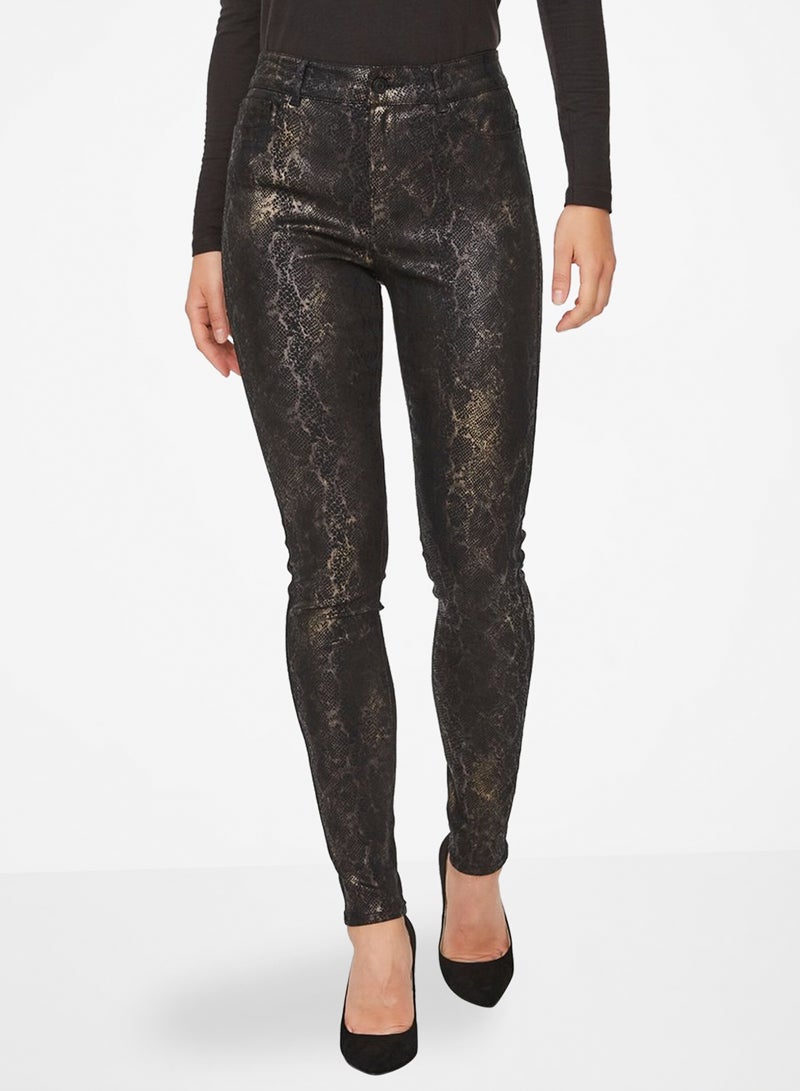 فيرو مودا بنطال بنمط جلد ثعبان أسود - Image 1