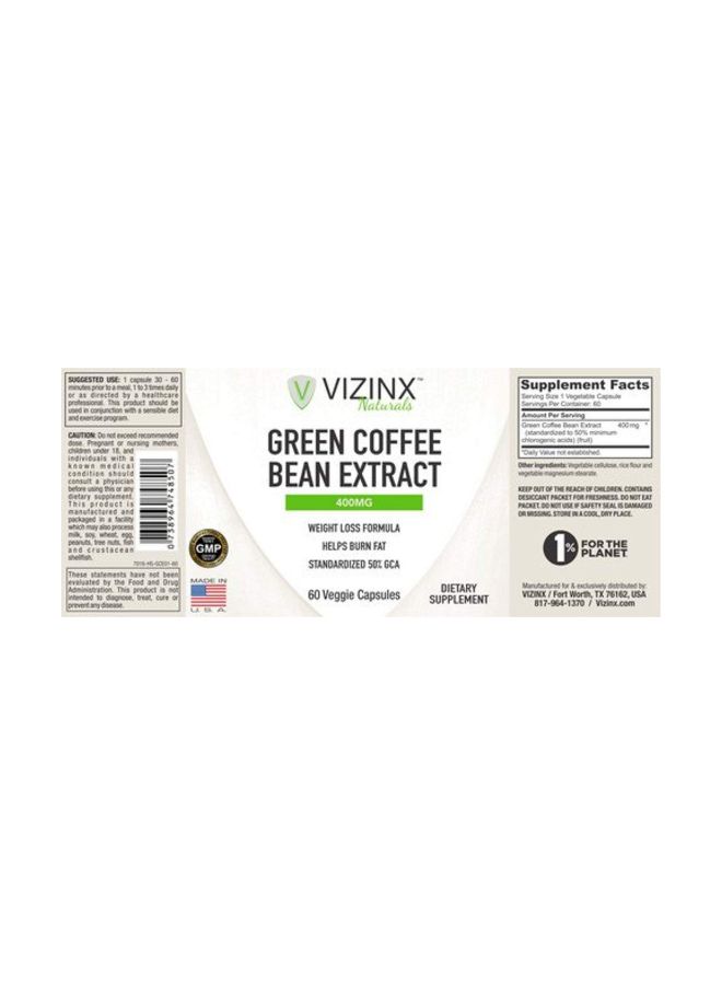 Vizinx - Green Coffee Bean Extract Weight Loss Formula 400mg - 60 Veggie Capsules - Image 1