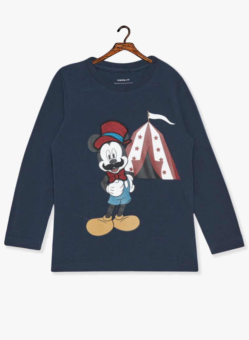 NAME IT Kids Mickey Mouse Long Sleeve T-Shirt Navy  - Image 1