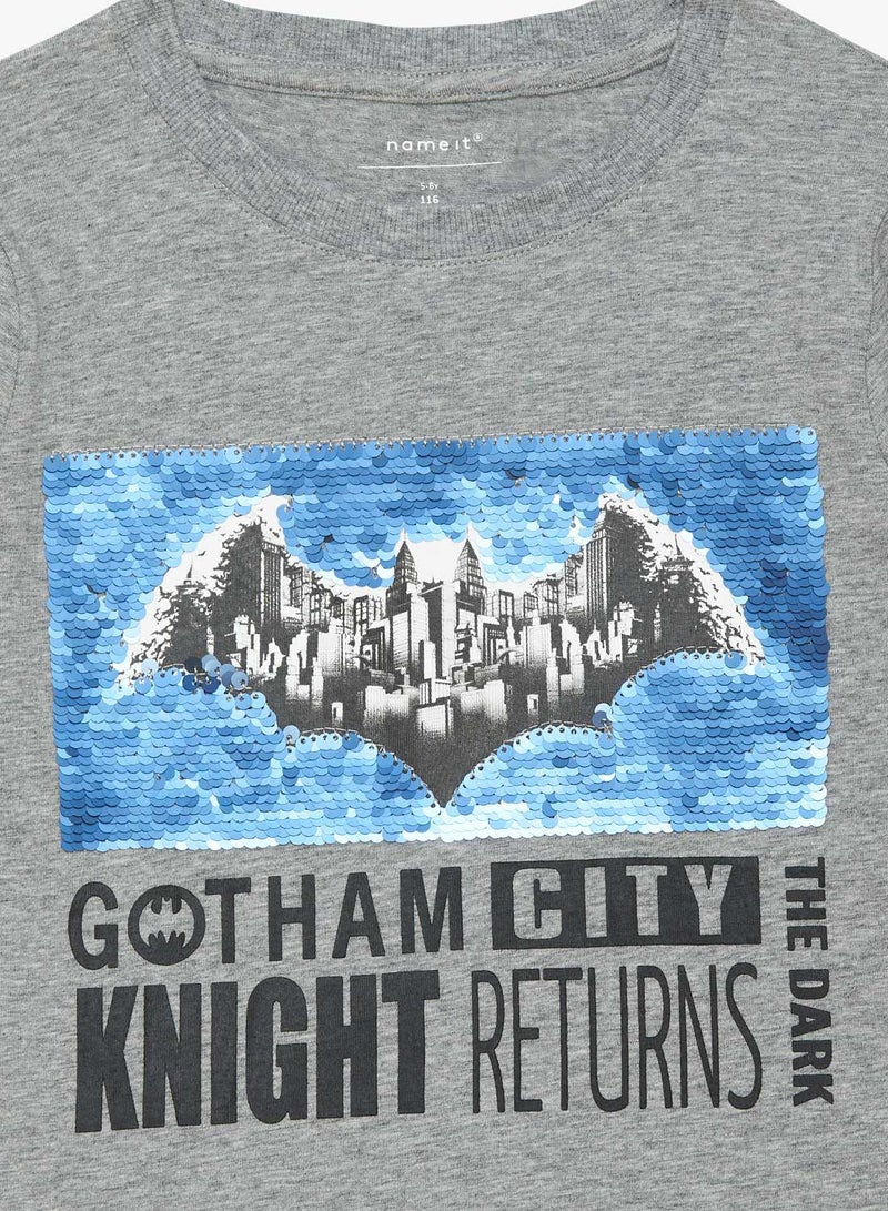 NAME IT Kids Reversible Sequin Batman Long Sleeve T-Shirt Grey  - Image 3