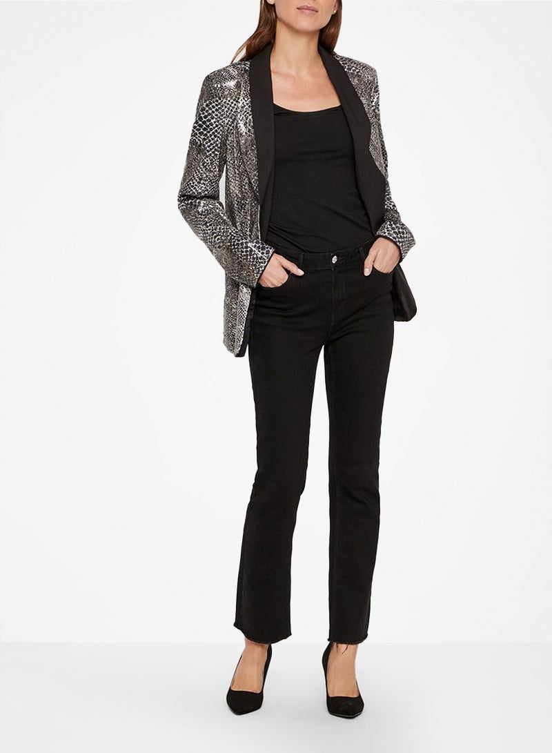 VERO MODA - Sequinned Animal Print Blazer Black Multi - Image 1