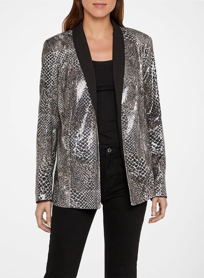 VERO MODA - Sequinned Animal Print Blazer Black Multi - Image 1