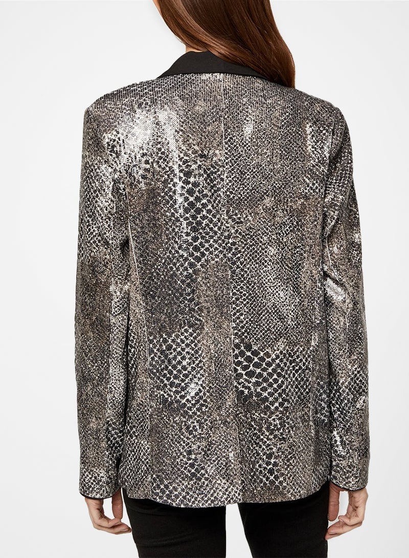 VERO MODA - Sequinned Animal Print Blazer Black Multi - Image 1