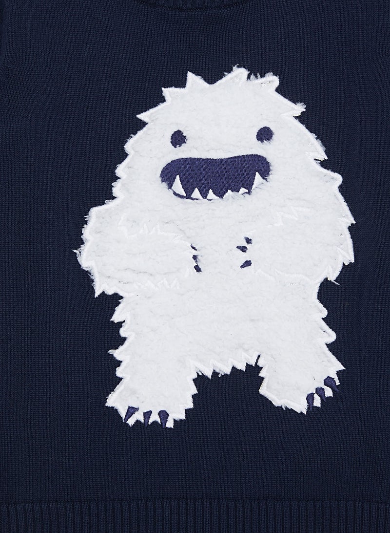 نيم ات كنزة بزخرفة مونستر للأولاد أزرق داكن - Image 3