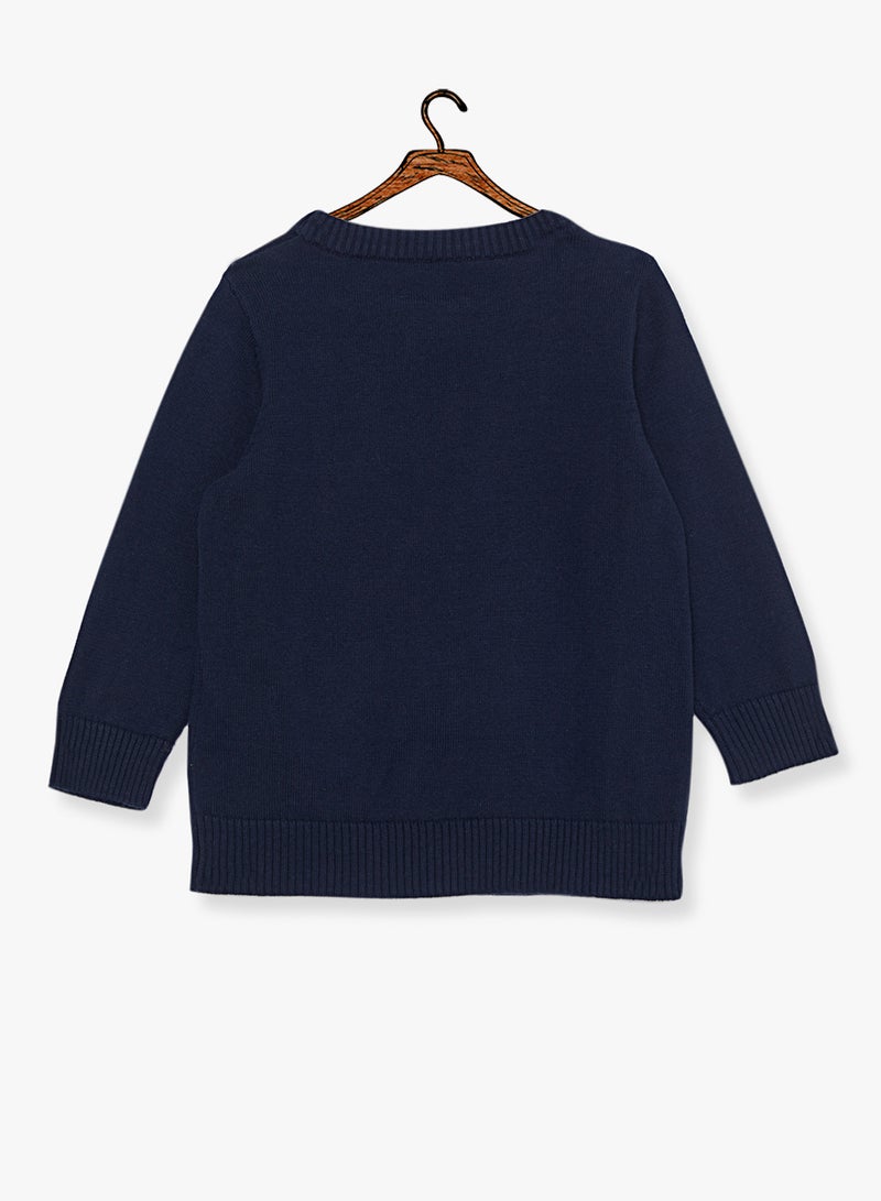 نيم ات كنزة بزخرفة مونستر للأولاد أزرق داكن - Image 2