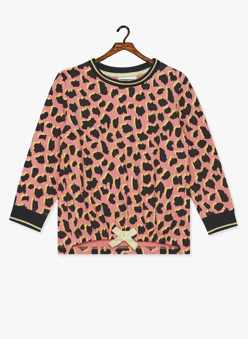 NAME IT - Kids Leopard Long Sleeve T-Shirt Pink/Black - Image 1