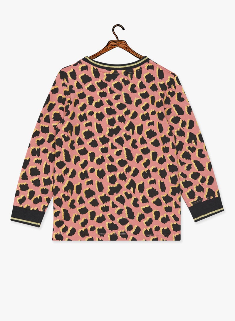 NAME IT - Kids Leopard Long Sleeve T-Shirt Pink/Black - Image 1