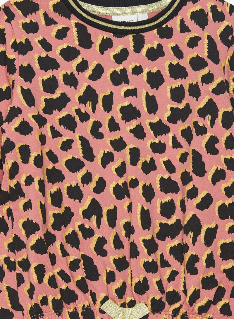 NAME IT - Kids Leopard Long Sleeve T-Shirt Pink/Black - Image 1
