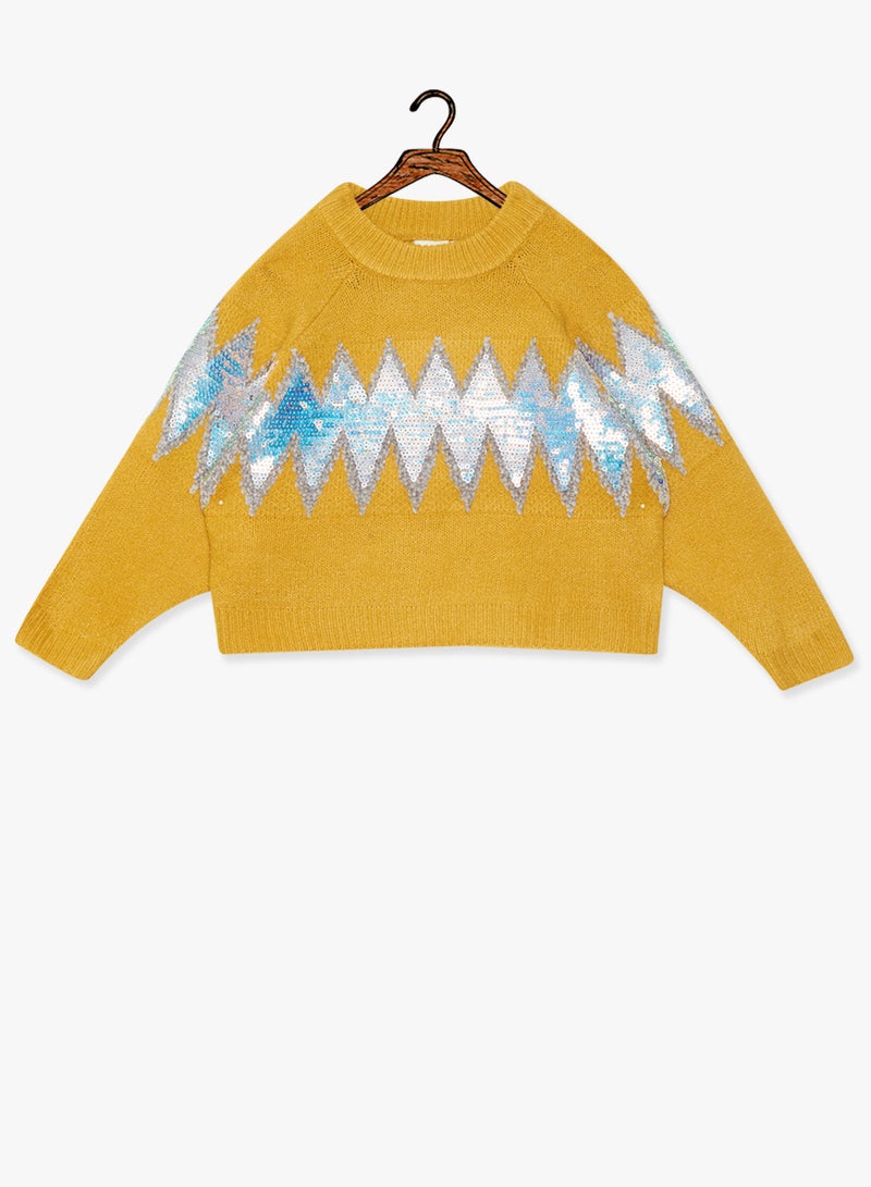 NAME IT Girls Sequin Detailed Sweater Yellow - Image 1