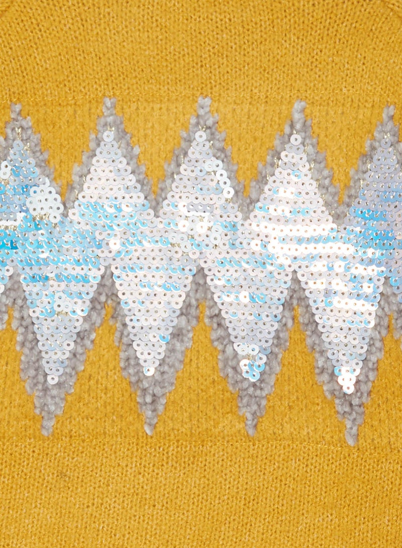 NAME IT Girls Sequin Detailed Sweater Yellow - Image 3