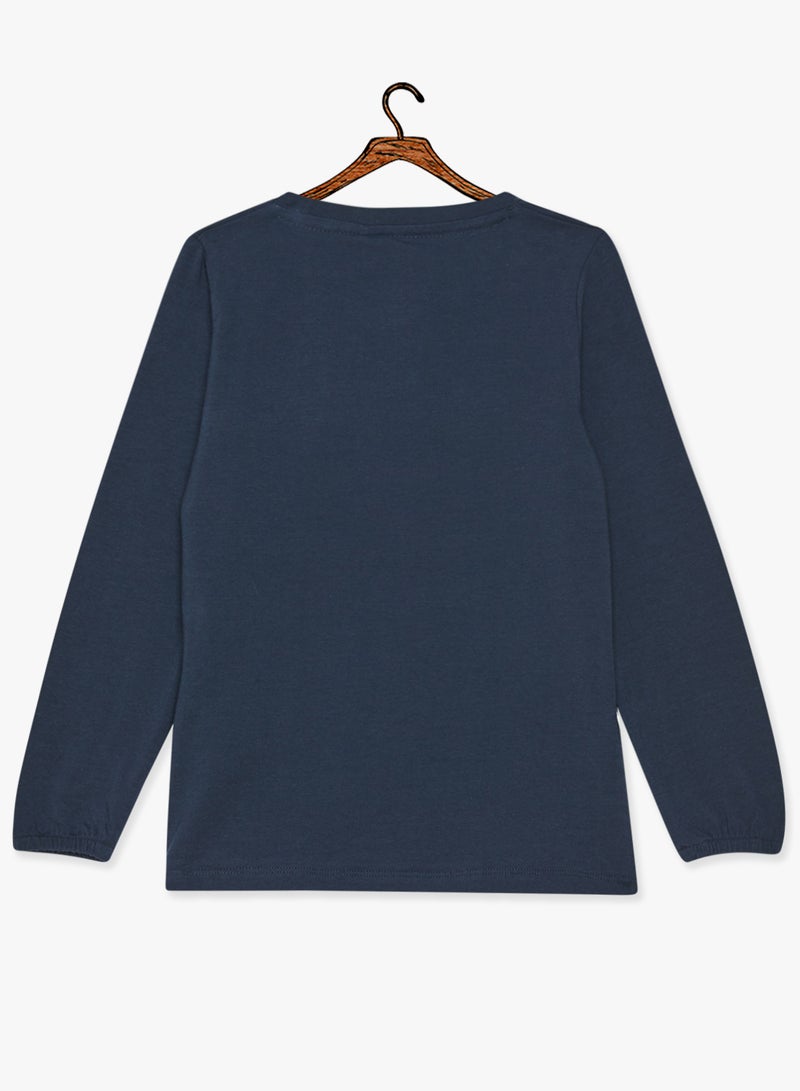 نيم ات تيشيرت بأكمام طويلة بطبعة من فيلم Frozen للأطفال أزرق داكن - Image 2