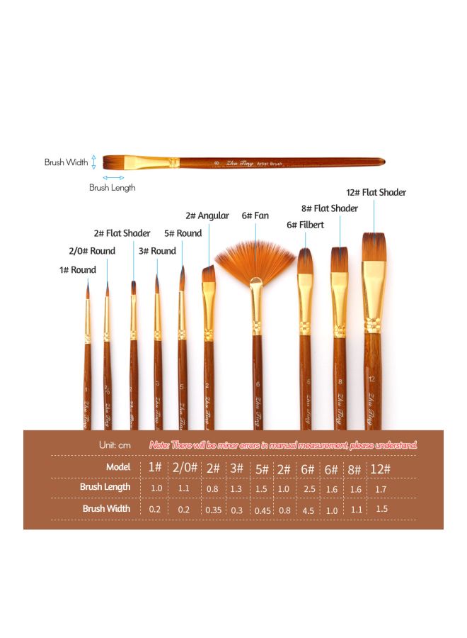 10-Piece Paint Brush Set Brown/Gold - Image 5