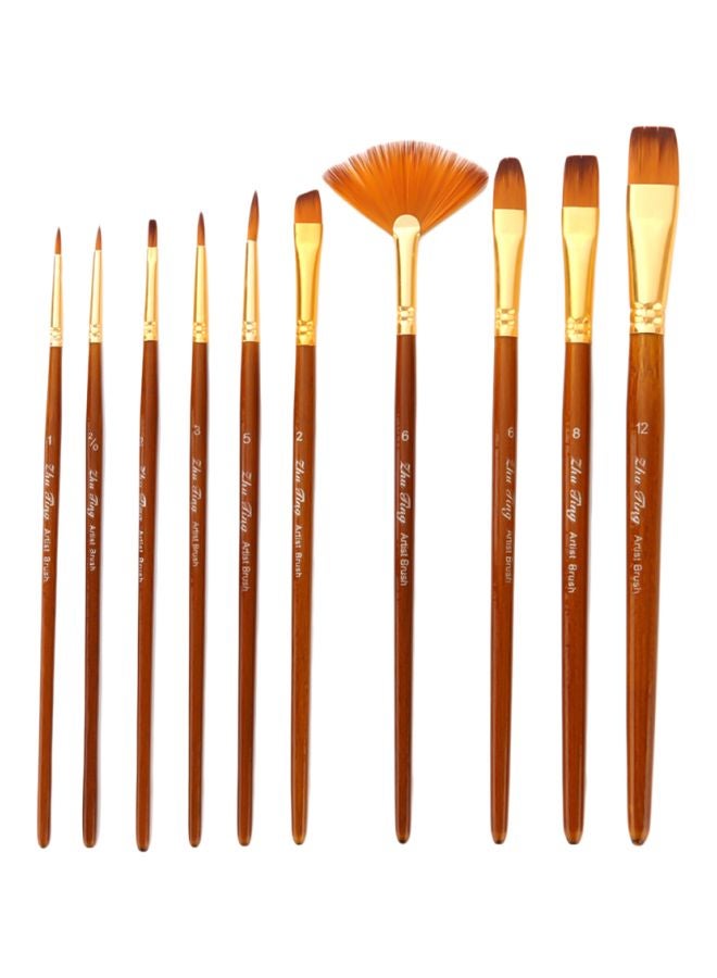 10-Piece Paint Brush Set Brown/Gold - Image 1