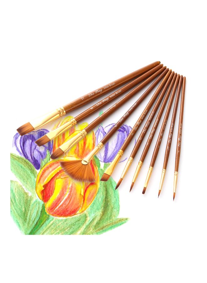 10-Piece Paint Brush Set Brown/Gold - Image 2