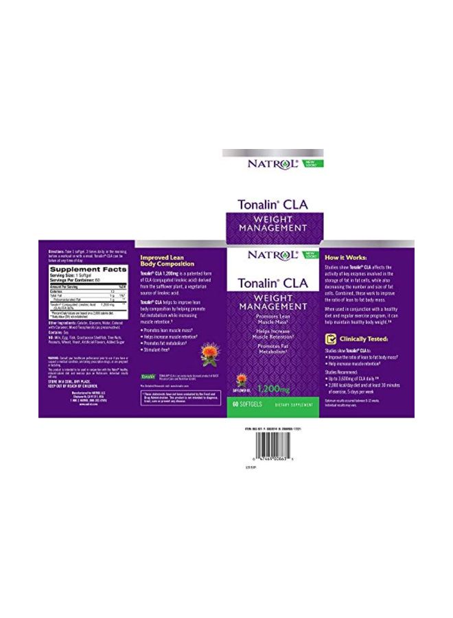 NATROL - Tonalin CLA Weight Management Supplement 1200mg - 60 Softgels - Image 1