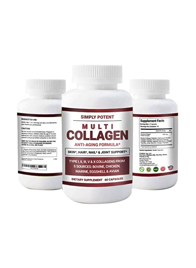 Simply Potent Multi Collagen Anti-Aging Formula Dietary Supplement - 60 Capsules - Image 1