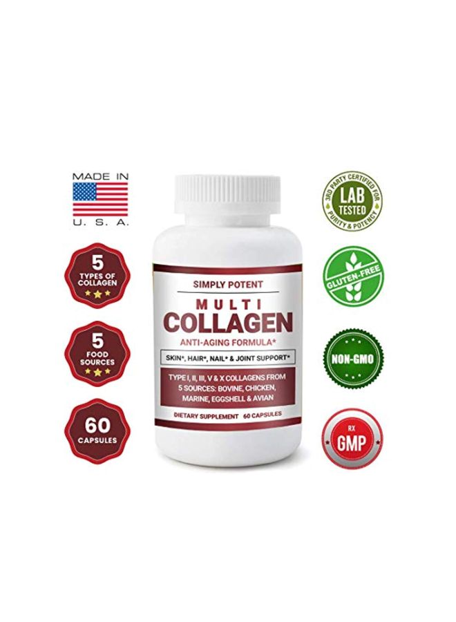 Simply Potent Multi Collagen Anti-Aging Formula Dietary Supplement - 60 Capsules - Image 2