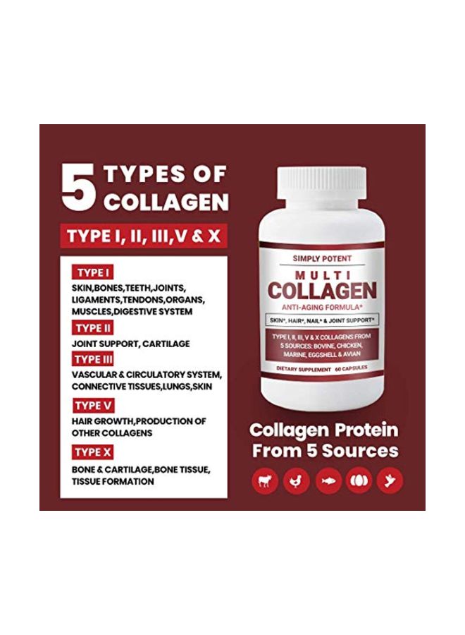 Simply Potent Multi Collagen Anti-Aging Formula Dietary Supplement - 60 Capsules - Image 4