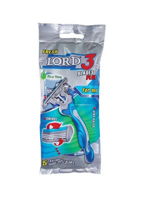 5-Piece 3 Blade Razor Set Blue/Grey