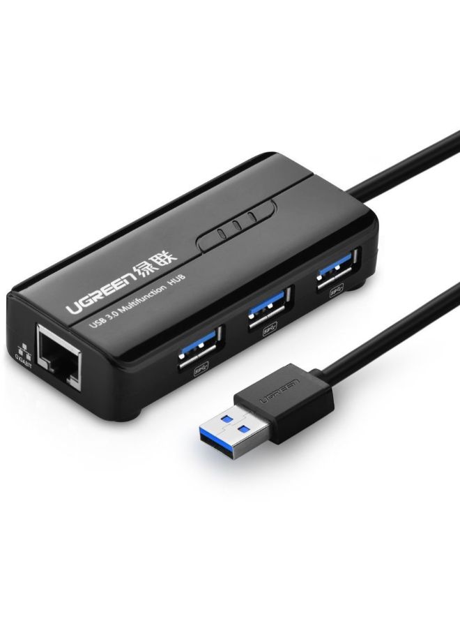 Ugreen - USB 3.0 Hub Gigabit Ethernet LAN Network Adapter Black - Image 1