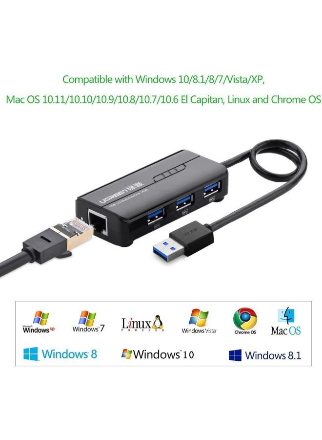 Ugreen - USB 3.0 Hub Gigabit Ethernet LAN Network Adapter Black - Image 1