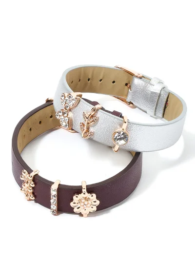 Rocawear Set of 2 Butterfly Leather with Interchangeable Charms Bracelet