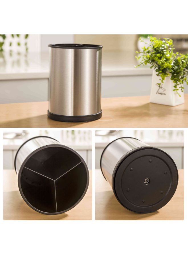 Generic - Stainless Steel Three Compartment Spinning Organizer Silver/Black 19.50 x 15 x 15cm - Image 1