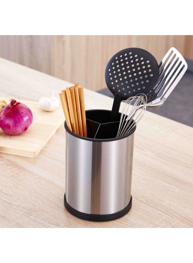 Generic - Stainless Steel Three Compartment Spinning Organizer Silver/Black 19.50 x 15 x 15cm - Image 1