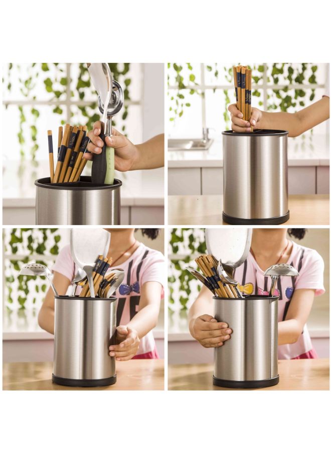 Generic - Stainless Steel Three Compartment Spinning Organizer Silver/Black 19.50 x 15 x 15cm - Image 1