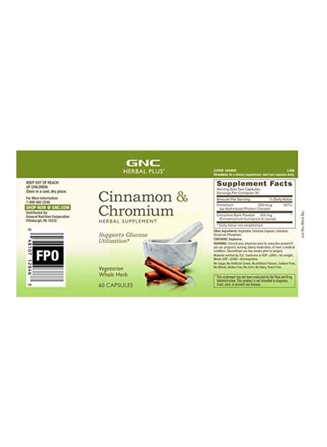 GNC - Cinnamon And Chromium Herbal Supplement Supports Glucose Utilization - 60 Capsules - Image 1