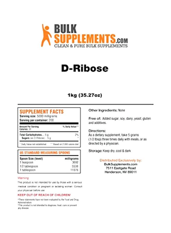 BulkSupplements - D-Ribose Clean And Pure Bulk Supplements 1kg - Image 1