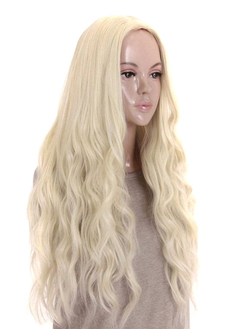 Kalyss Curly Wavy Heat Resistant Synthetic Hair Wig Platinum Blonde 24inch