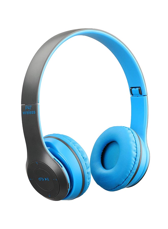 P47 Bluetooth Wireless Over The Head Headphones Blue/Grey - Image 1