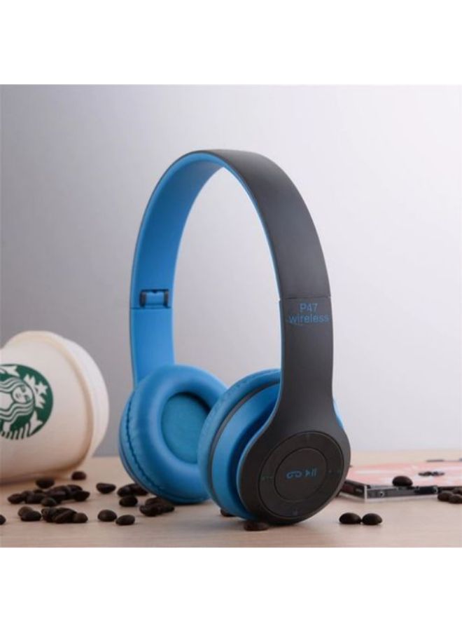 P47 Bluetooth Wireless Over The Head Headphones Blue/Grey - Image 2