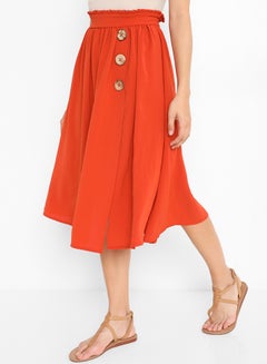 Button Detailed Midi Skirt Orange