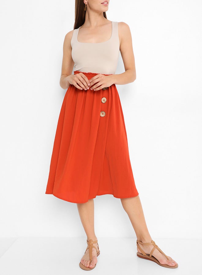 Stock - Button Detailed Midi Skirt Orange - Image 1