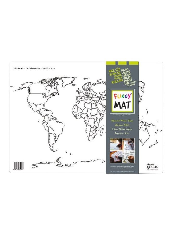 فاني مات لوح للطلاء قابل لإعادة الاستخدام بتصميم خريطة العالم أبيض/ أسود