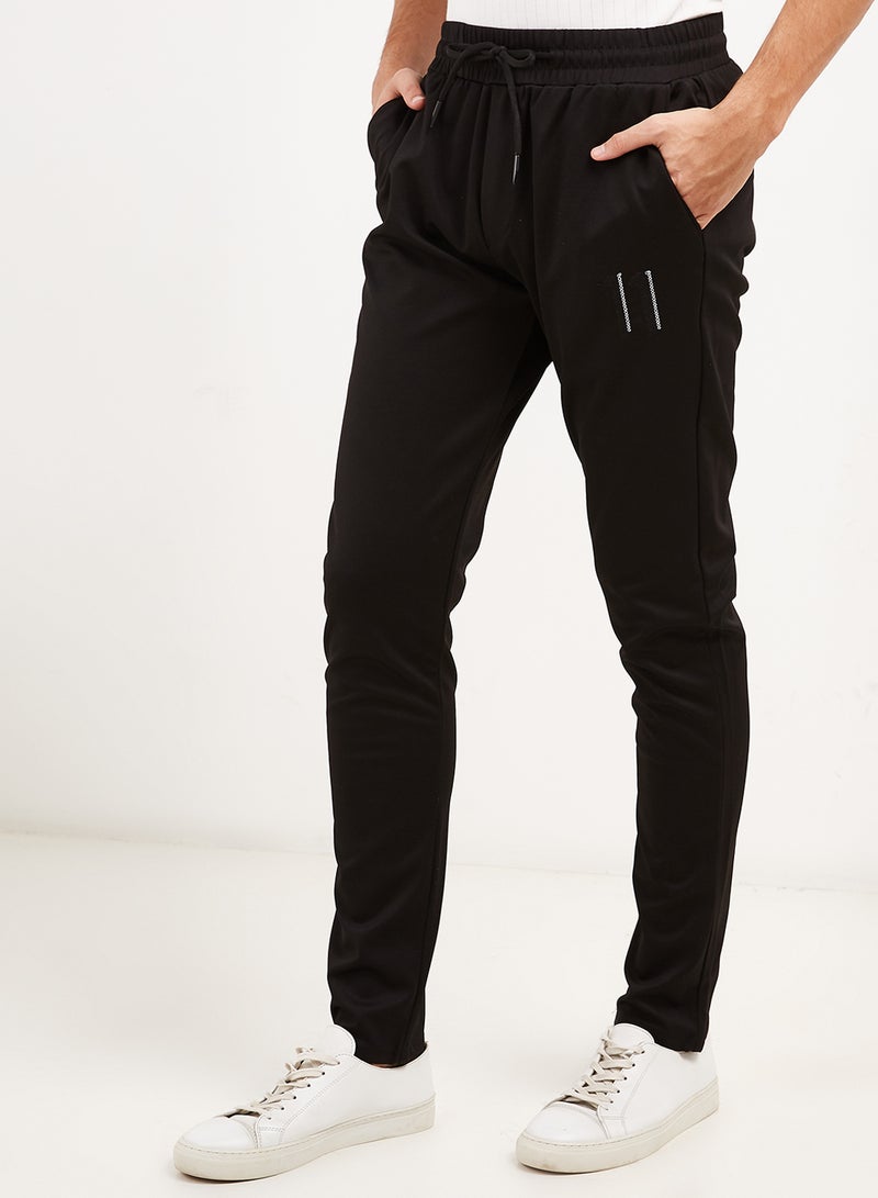 Solid Design Drawstring Joggers Black  - Image 1