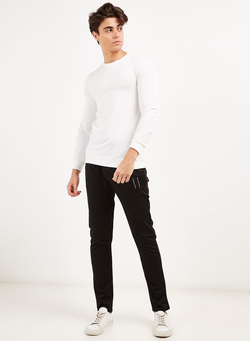 Solid Design Drawstring Joggers Black  - Image 3